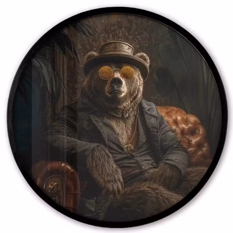 Photo Frame Round - Bear - Brown - Suit - Hat — 1