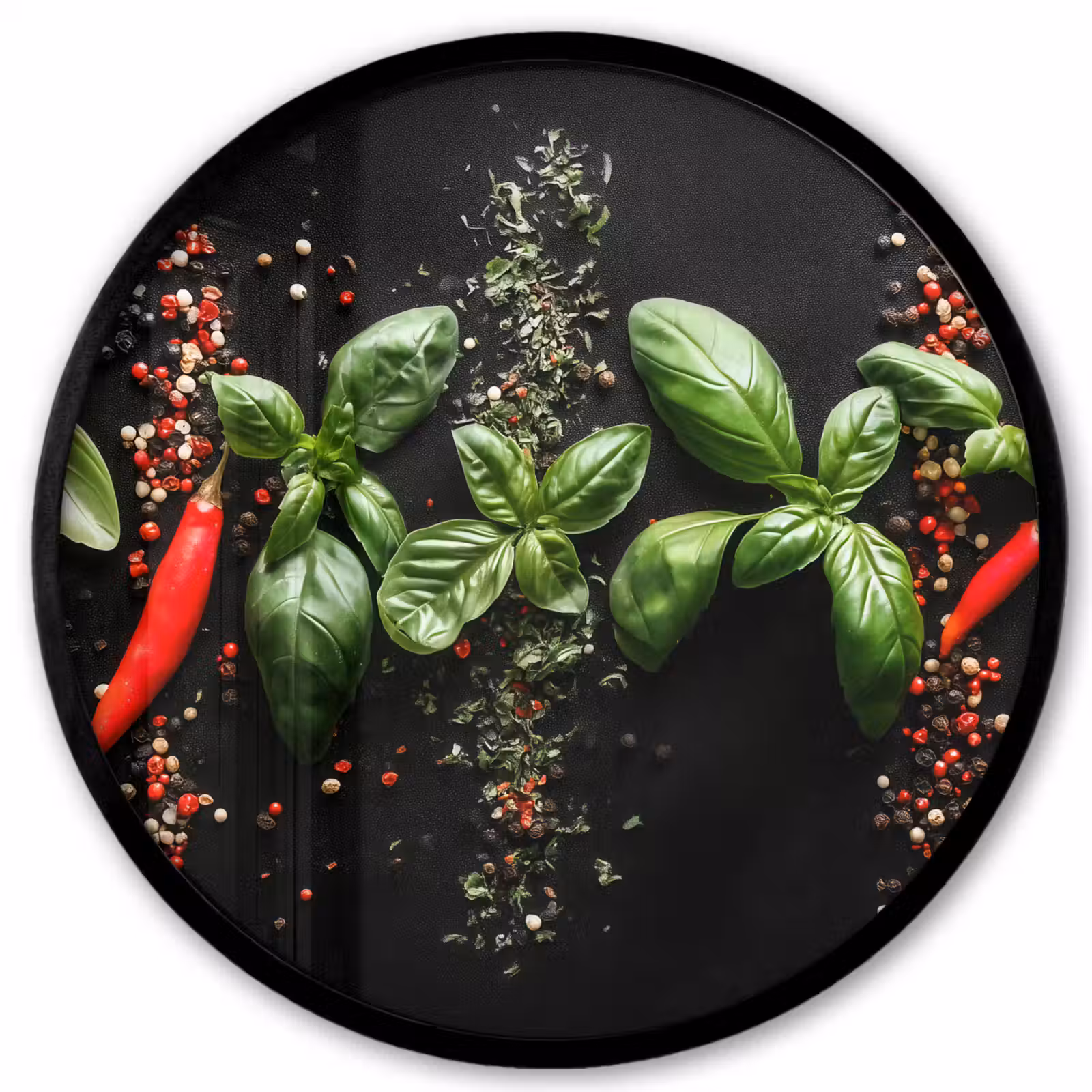 Photo Frame Round - Chilies - Basil - Leaves - Red — 1