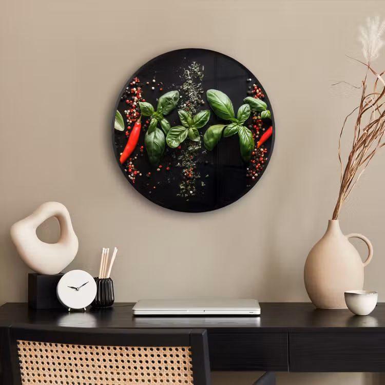 Photo Frame Round - Chilies - Basil - Leaves - Red — 2