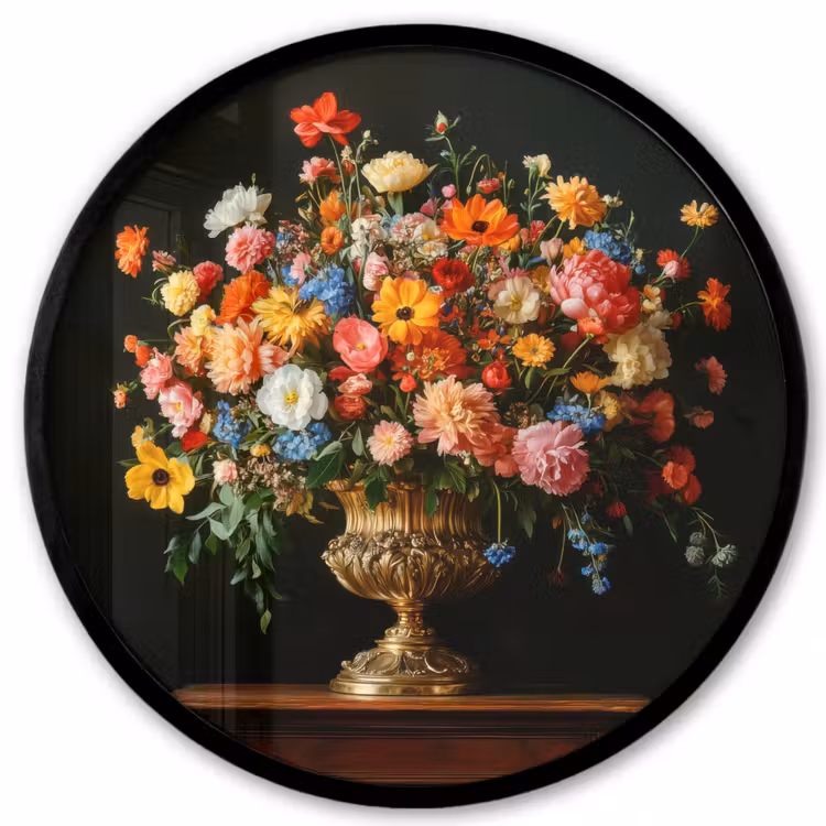 Photo Frame Round - Gold - Flowers - Colors - Vase — 1
