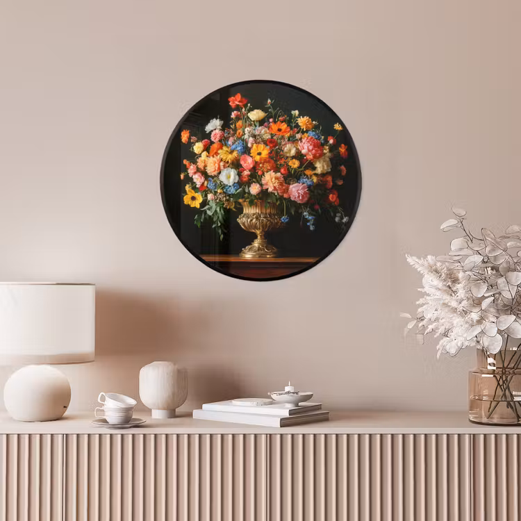 Photo Frame Round - Gold - Flowers - Colors - Vase — 4