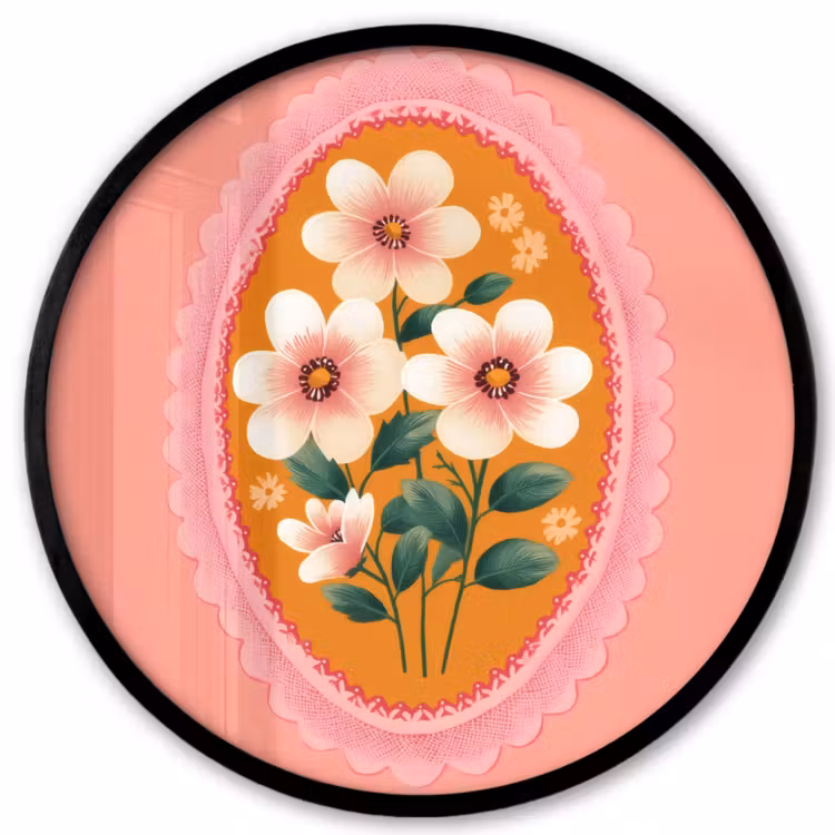 Photo Frame Round - Illustration - Flowers - Border - Pink — 1