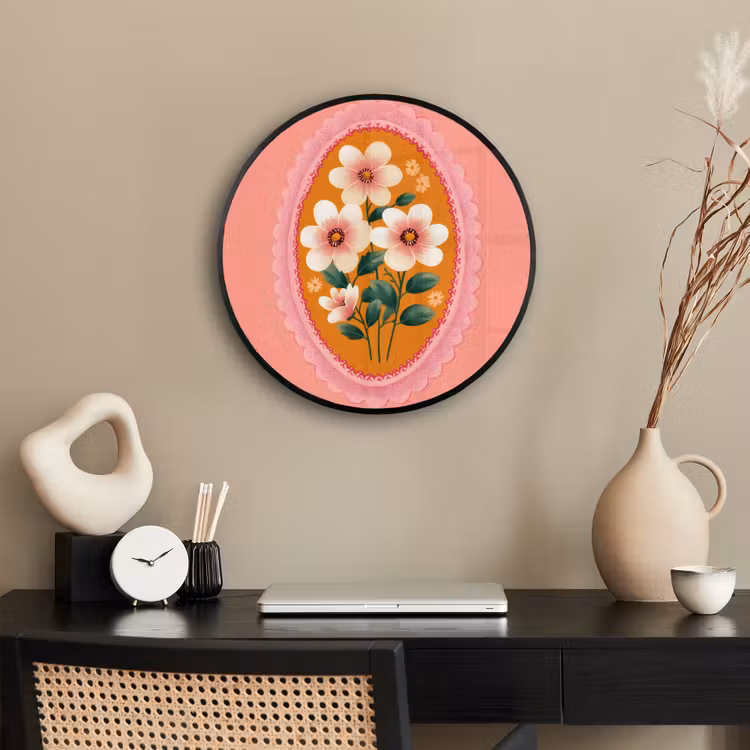 Photo Frame Round - Illustration - Flowers - Border - Pink — 2