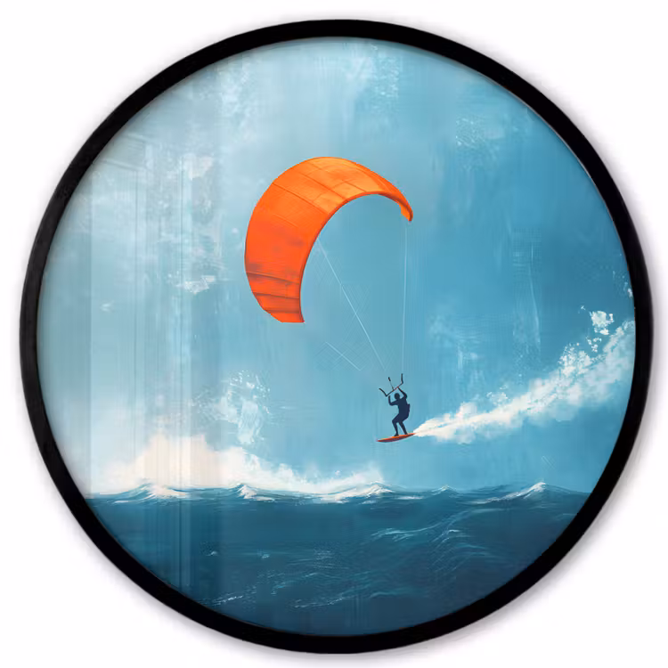 Photo Frame Round - Kitesurfer - Orange - Sea - Sky — 1