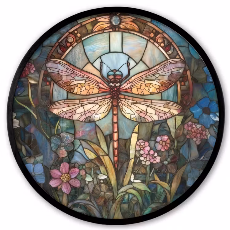 Photo Frame Round - Libelle - Mosaic - Flowers - Colorful — 1