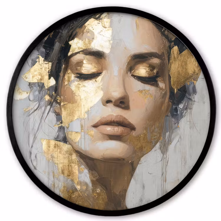 Photo Frame Round - Ornate - Woman - Gold - Eyes — 1