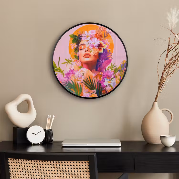 Photo Frame Round - Woman - Abstract - Circle - Flowers — 2
