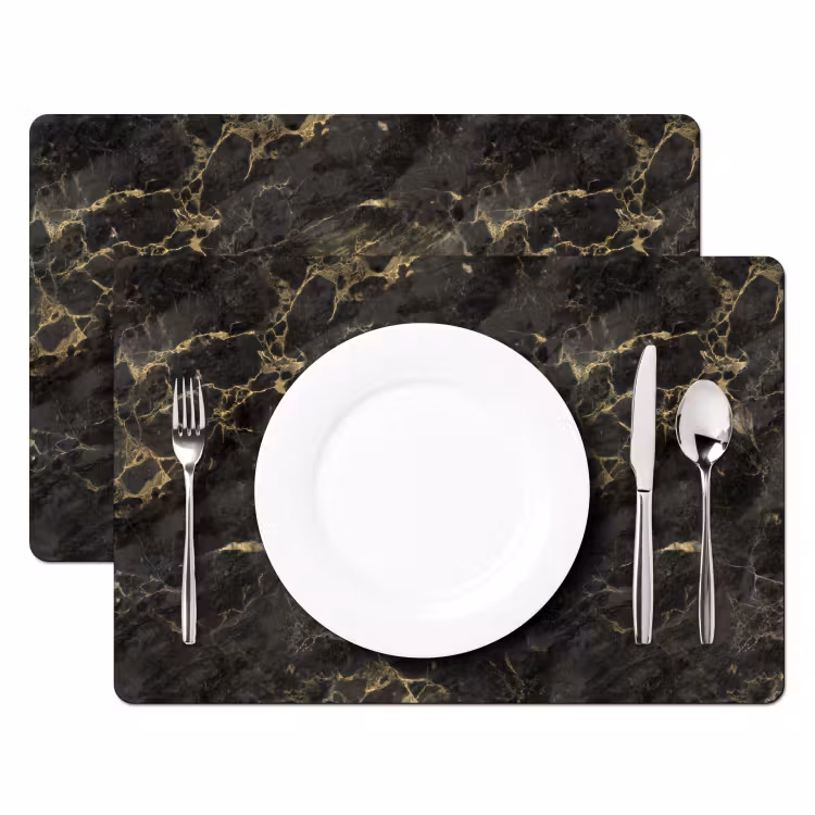 Placemat - 6 pieces - Black - Marble - Gold - Nerf — 2
