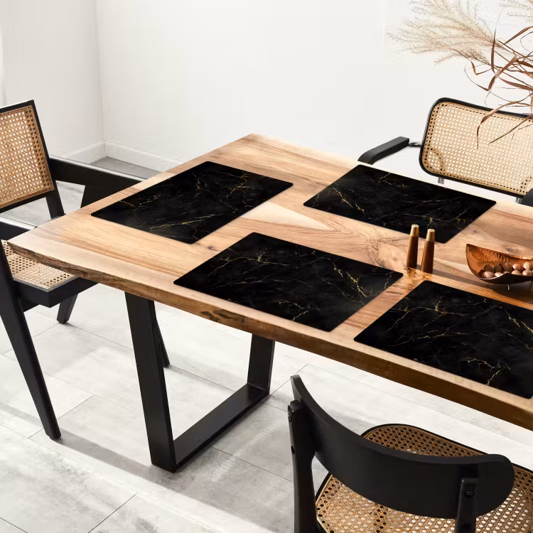 Placemat - 6 pieces - Black marble - Golden veins - Classic — 4