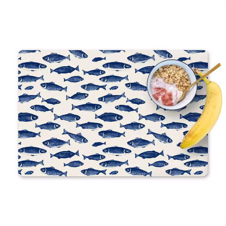 Placemat - 6 pieces - Fish - Pattern - Blue - White — 1