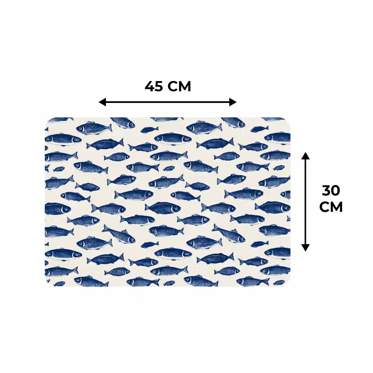 Placemat - 6 pieces - Fish - Pattern - Blue - White — 3