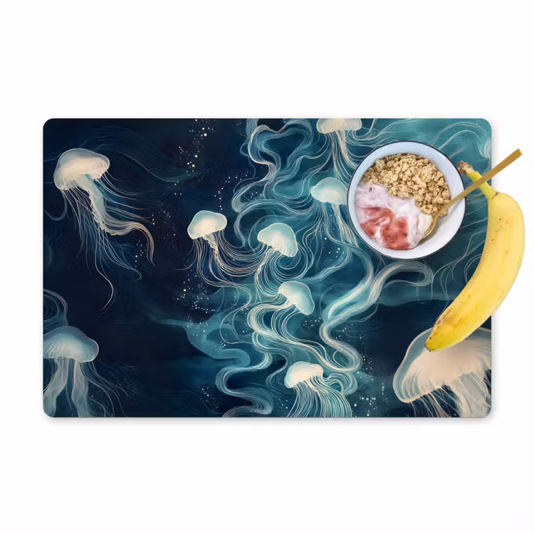 Placemat - 6 pieces - Jellyfish - Sea - White - Waves — 1