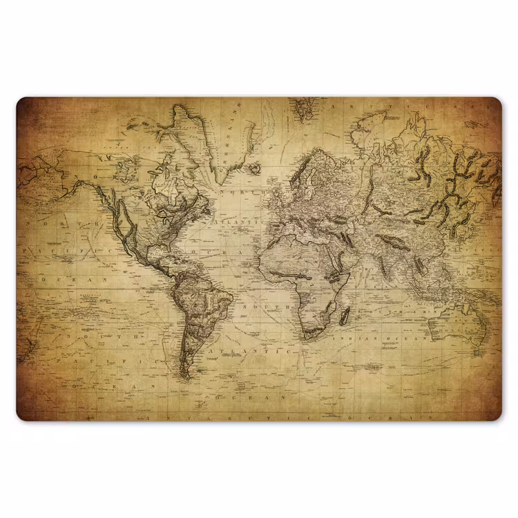 Placemat - 6 pieces - World map - Vintage - Antique - Brown - Paper — 6