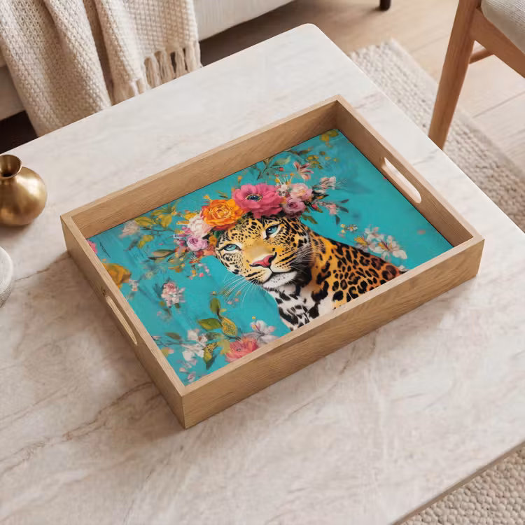 Tray - Leopard - Flowers - Crown — 2