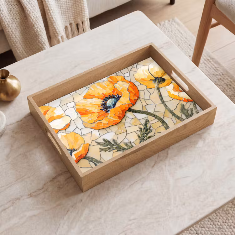 Tray - Poppies - Orange - Mosaic - Leaves — 2