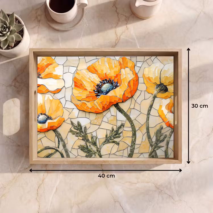 Tray - Poppies - Orange - Mosaic - Leaves — 7