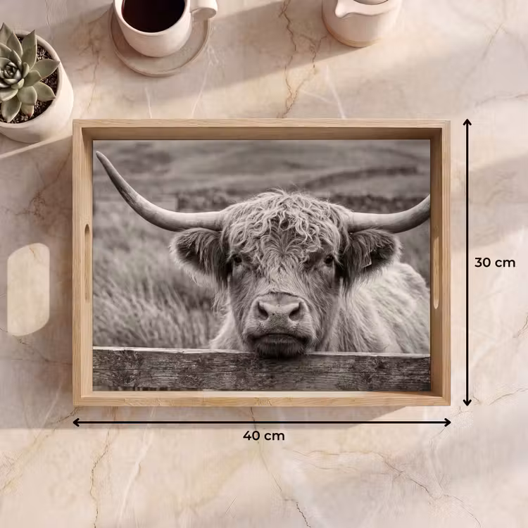 Tray - Scottish Highlander - Black - White - Wood — 7