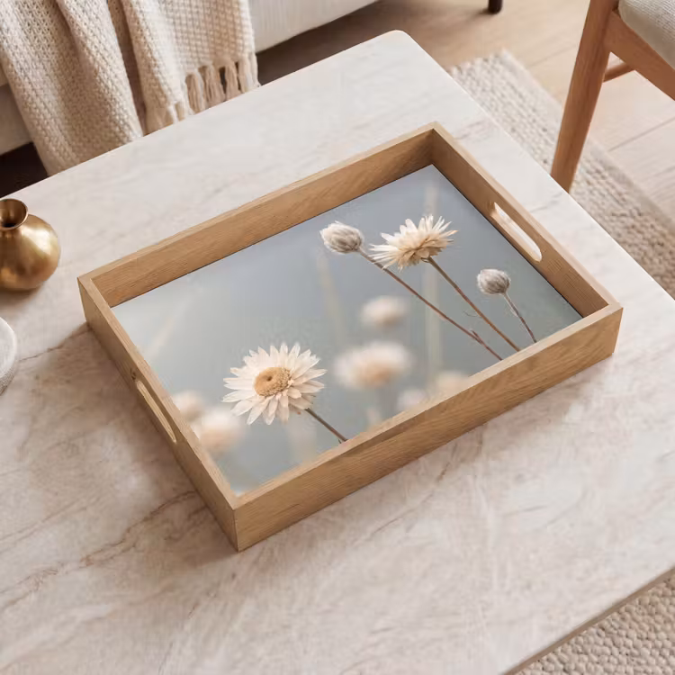 Tray - Straw Flowers - White - Daylight — 2