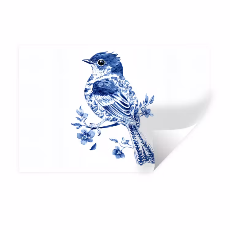 Wall Sticker - Bird - Delft blue - Illustration - Flowers — 1