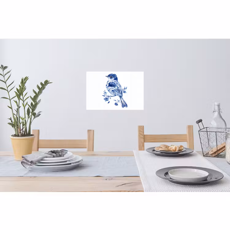 Wall Sticker - Bird - Delft blue - Illustration - Flowers — 3