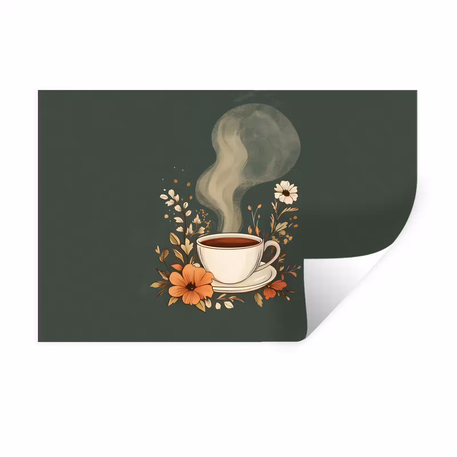 Wall Sticker - Cup - Flowers - Green - Coffee — 1