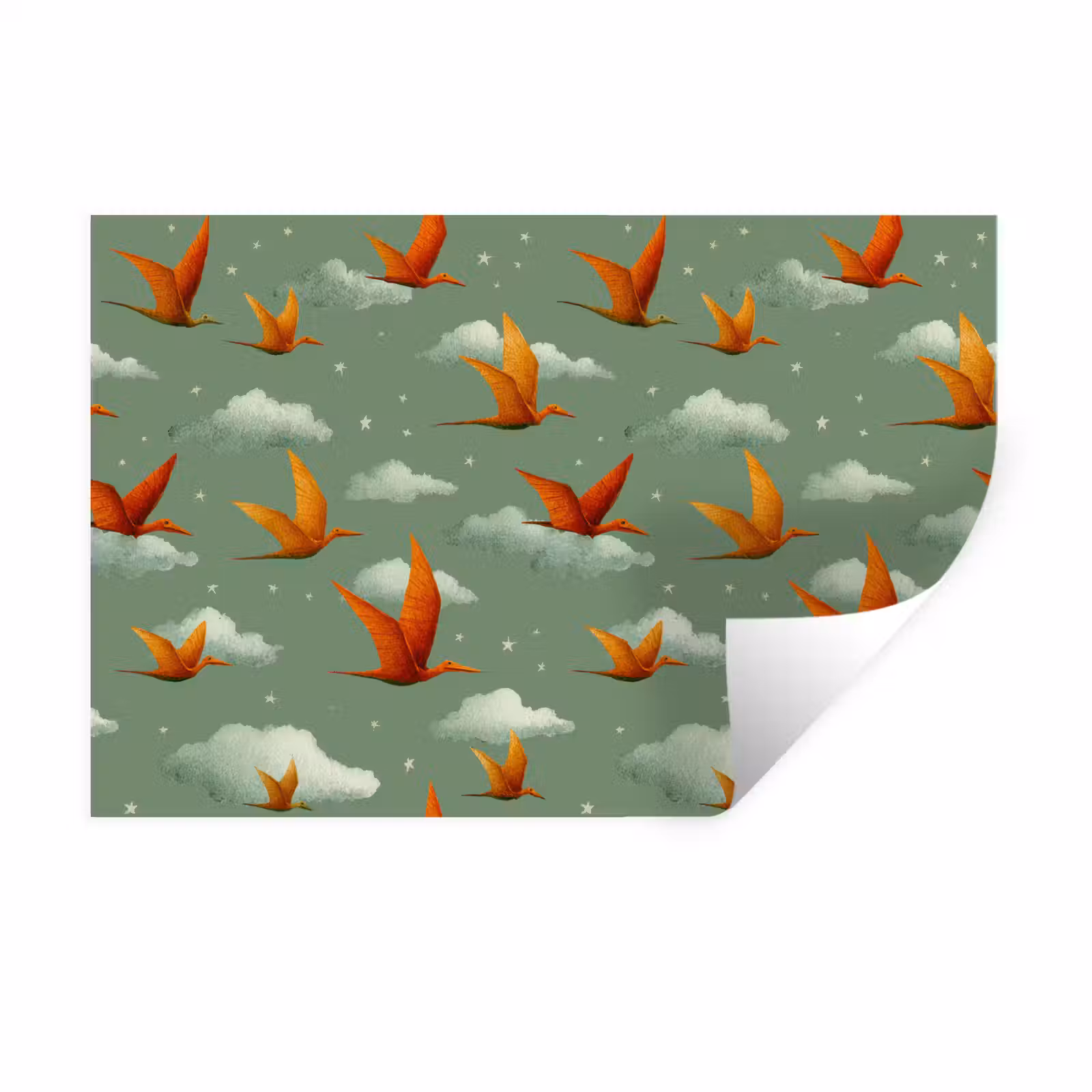 Wall Sticker - Dinosaurs - Clouds - Stars - Orange — 1