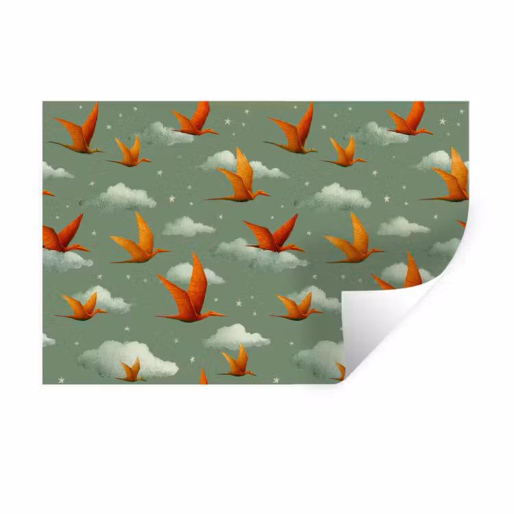 Wall Sticker - Dinosaurs - Clouds - Stars - Orange — 1