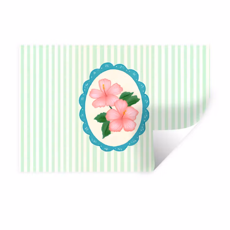 Wall Sticker - Flowers - Oval - Stripes - Green — 1