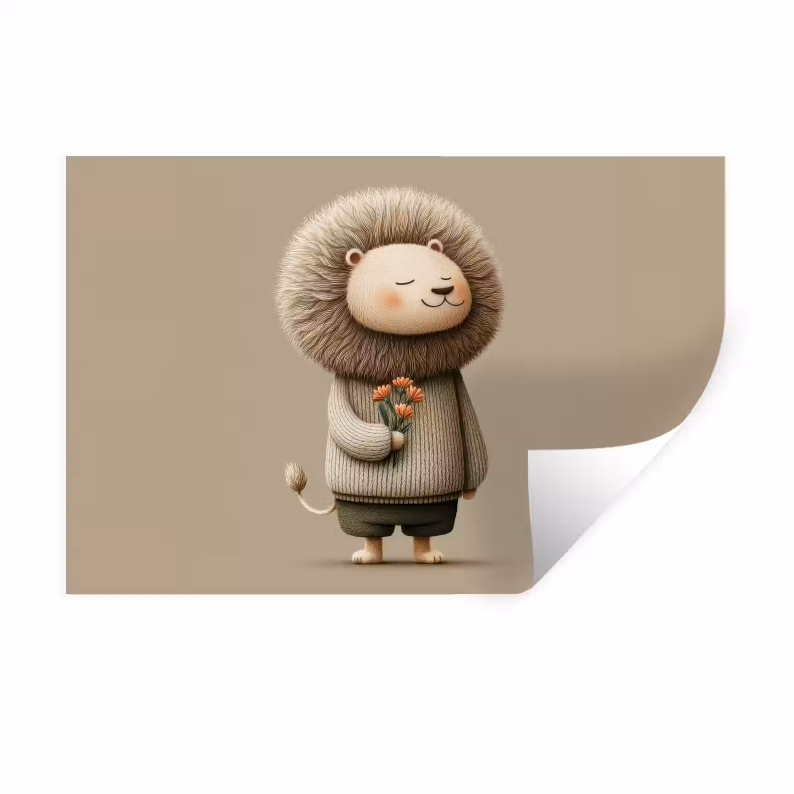 Wall Sticker - Lion - Orange flowers - Friendly — 1