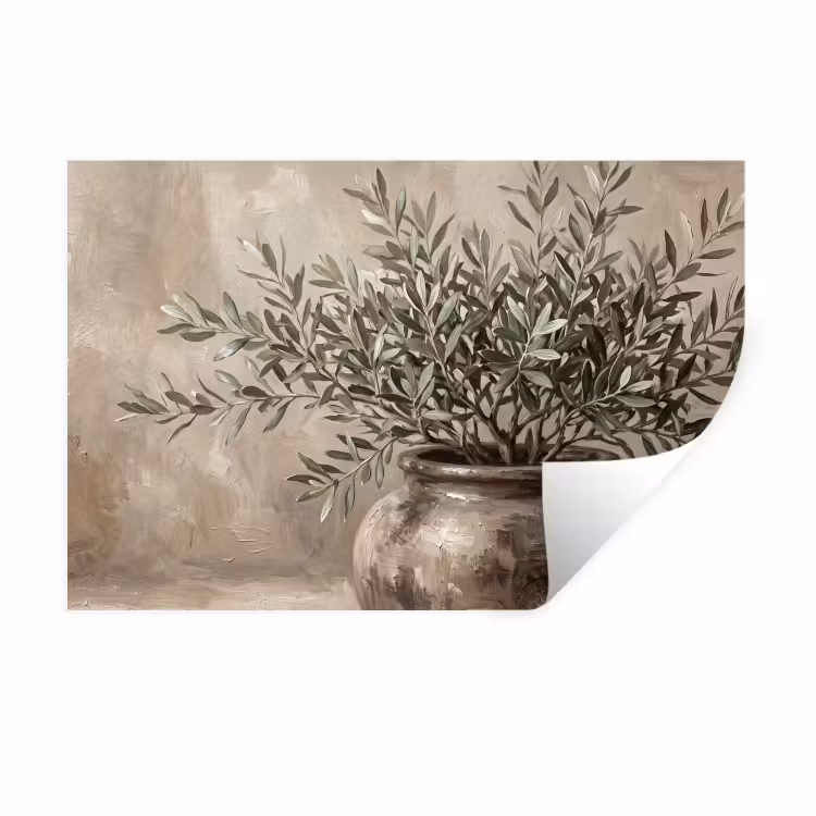 Wall Sticker - Olive Plant - Earth Pot - Abstract - Beige — 1