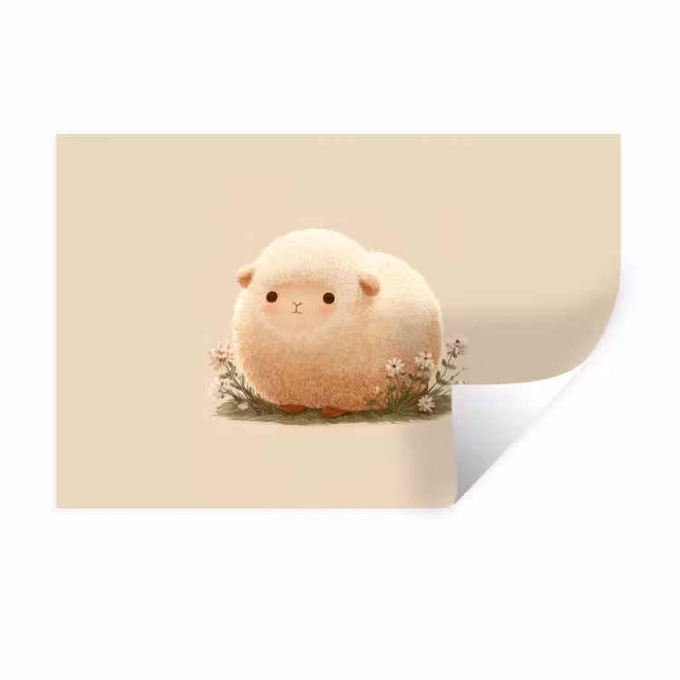 Wall Sticker - Sheep - Beige - Flowers — 1