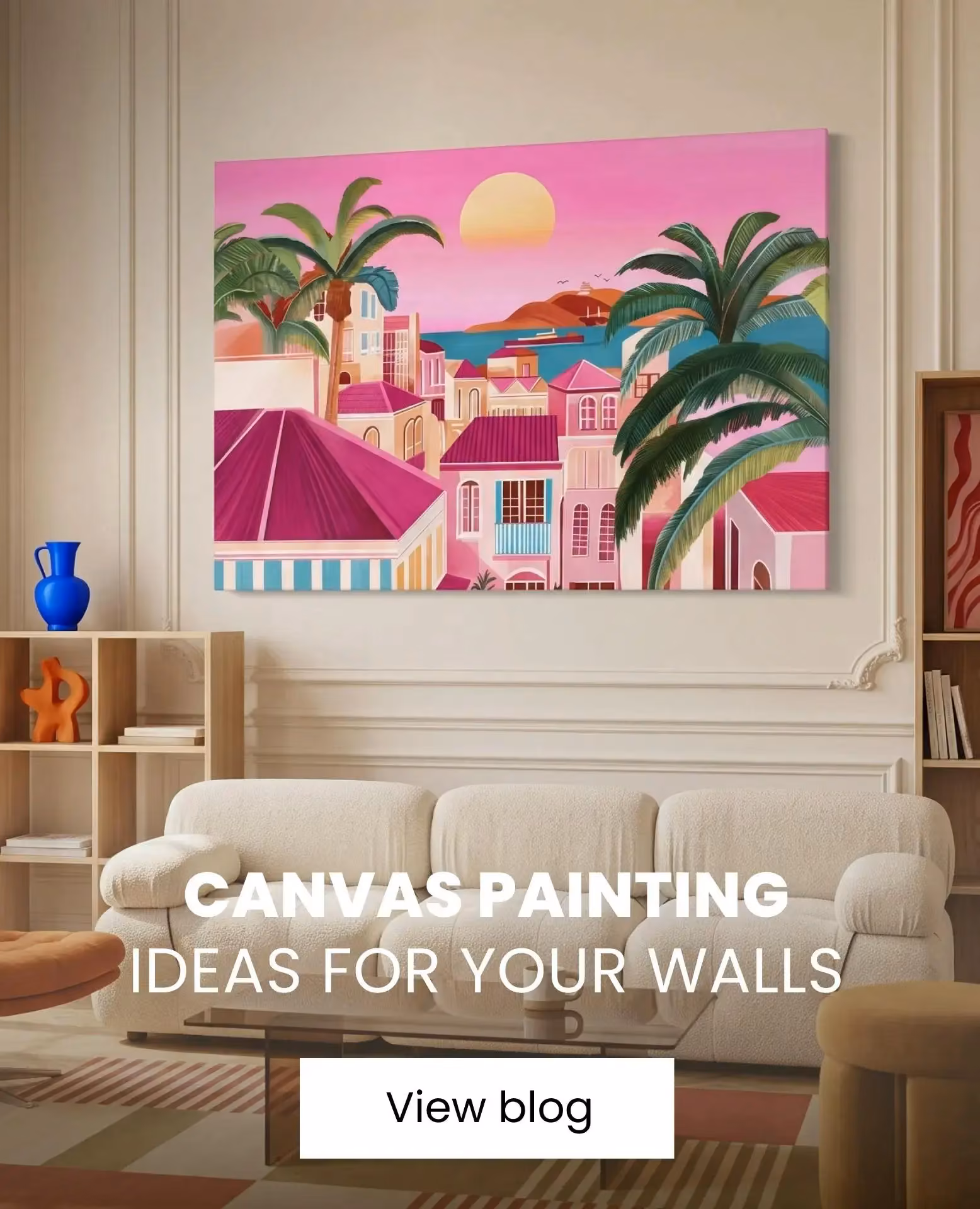 pink canvas in a living room