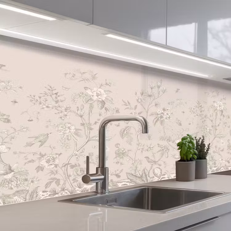 Kitchen Wall Splashback - Flowers - Beige - Botanical - Vintage — 2