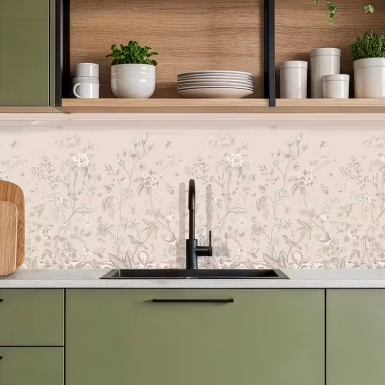 Kitchen Wall Splashback - Flowers - Beige - Botanical - Vintage — 5