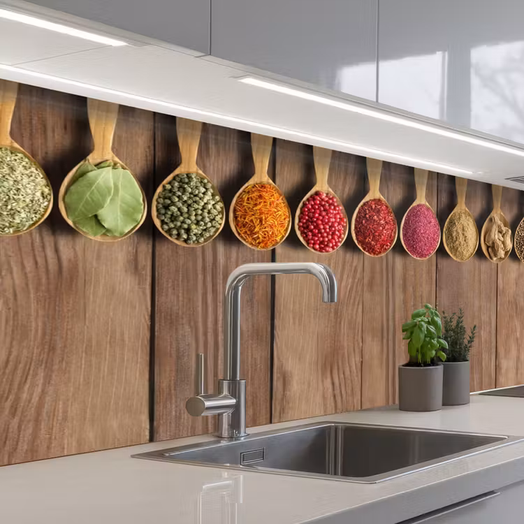Kitchen Wall Splashback - Spoons - Herbs - Wood — 2