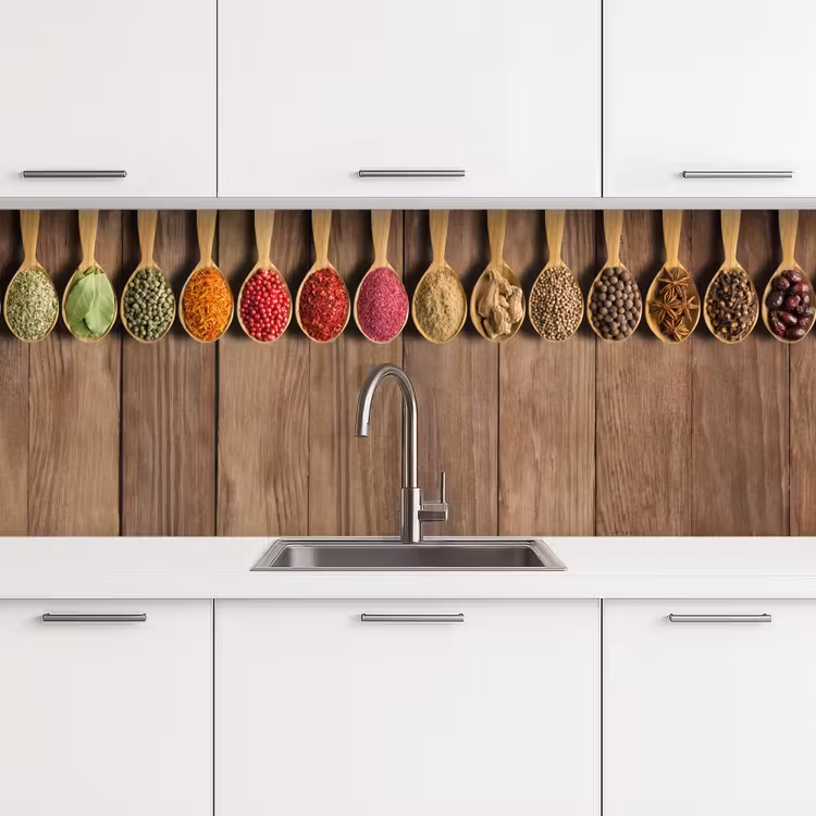 Kitchen Wall Splashback - Spoons - Herbs - Wood — 3