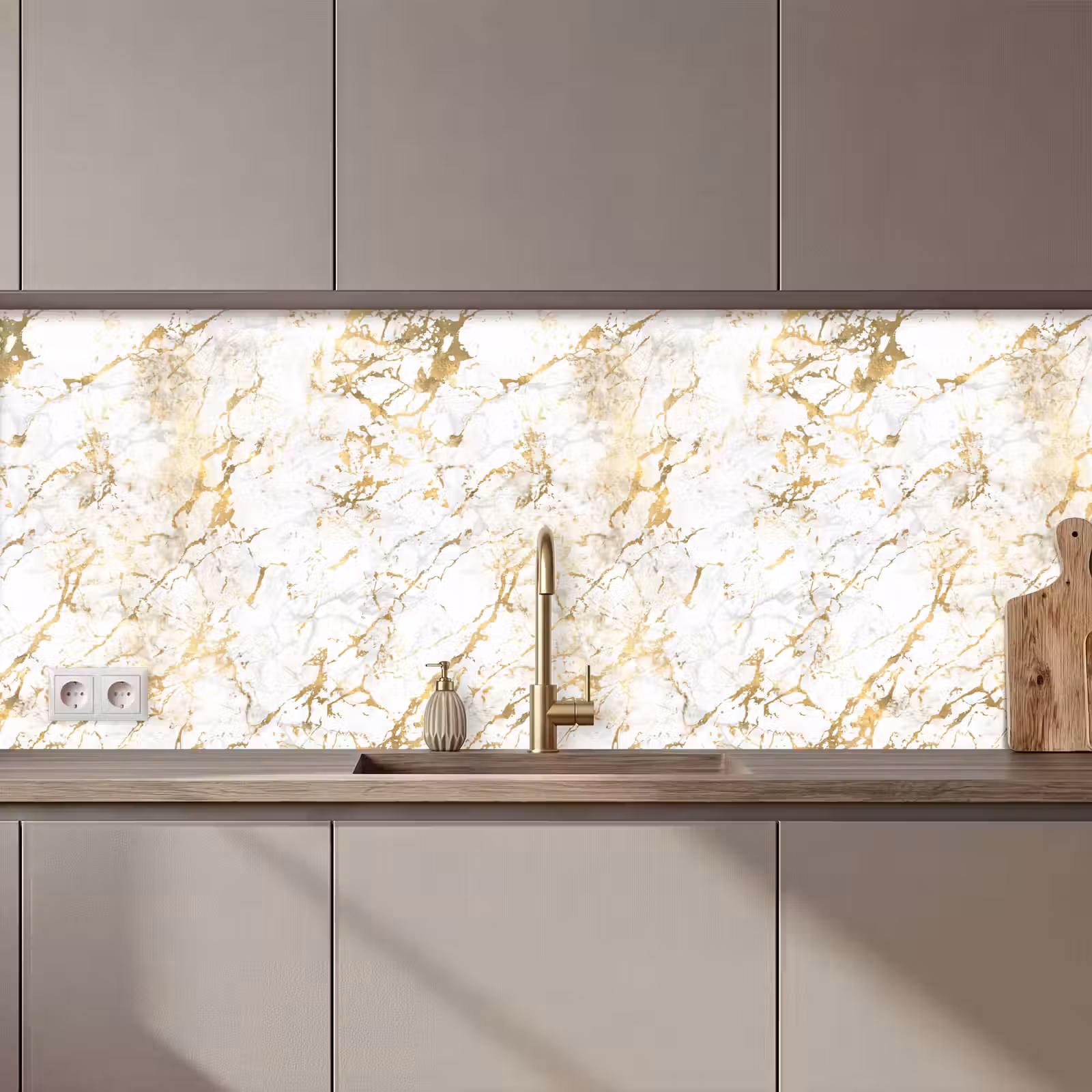 Kitchen Wall Splashback - Gold Splash - White - Marble — 1