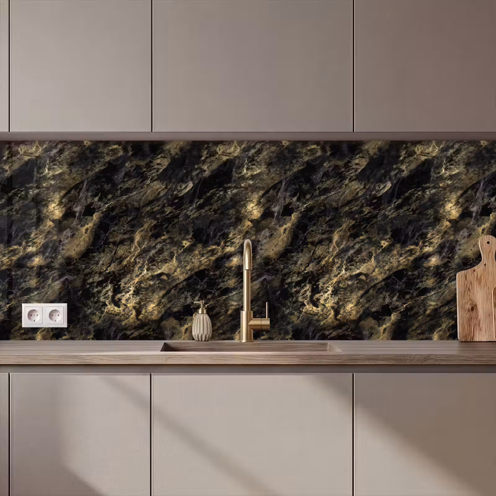 Kitchen Wall Splashback - Marble - Black - Gold — 1