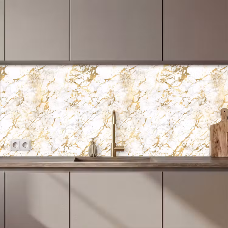 Kitchen Wall Splashback - Gold Splash - White - Marble — 1