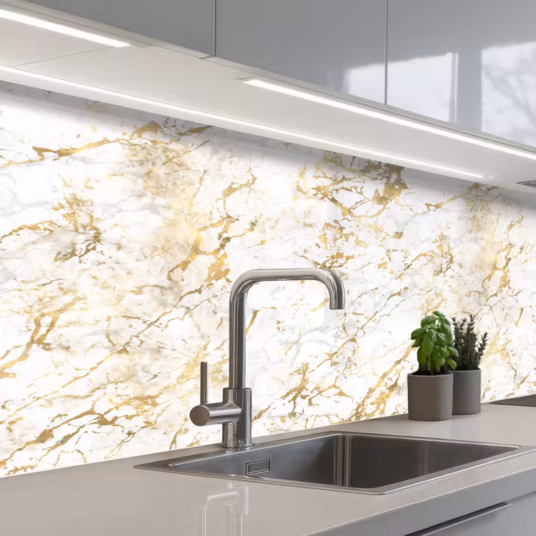 Kitchen Wall Splashback - Gold Splash - White - Marble — 2