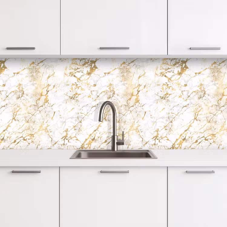 Kitchen Wall Splashback - Gold Splash - White - Marble — 3