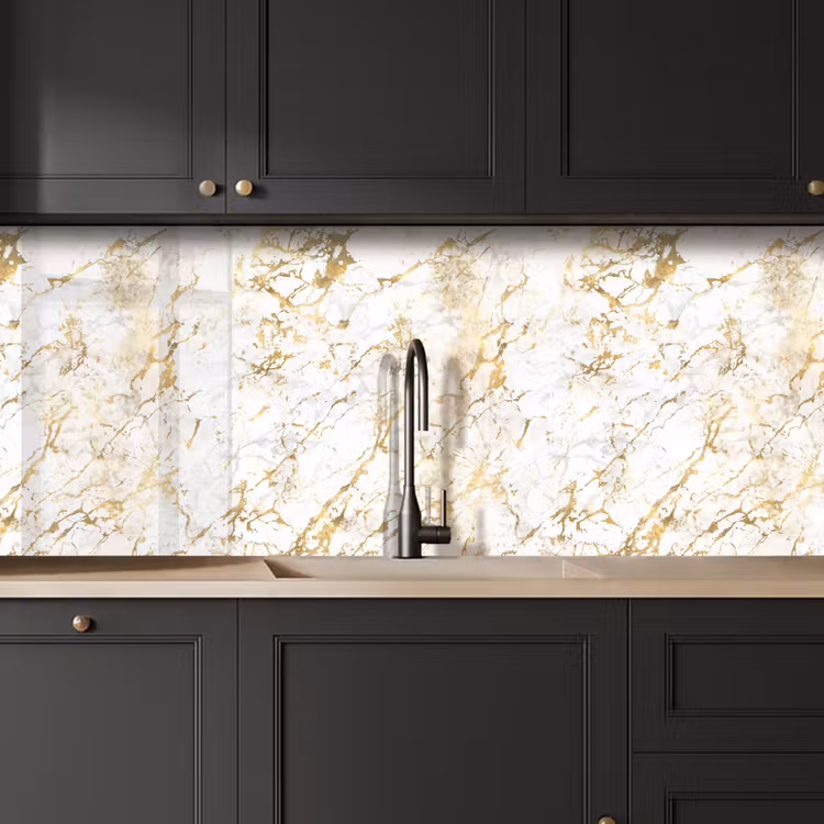 Kitchen Wall Splashback - Gold Splash - White - Marble — 4