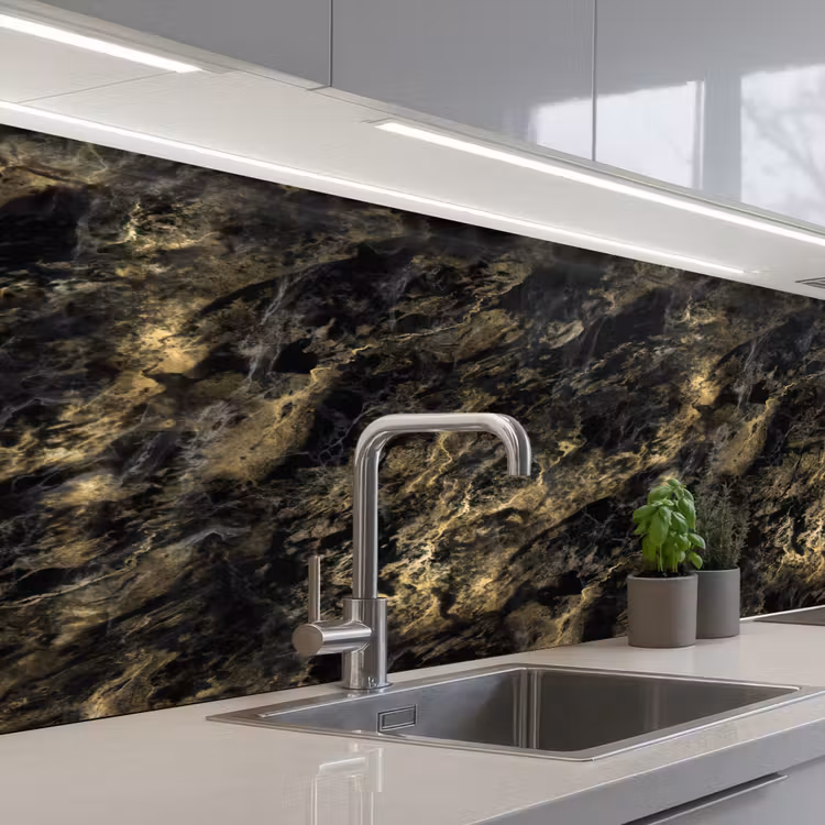Kitchen Wall Splashback - Marble - Black - Gold — 2