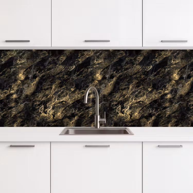 Kitchen Wall Splashback - Marble - Black - Gold — 3