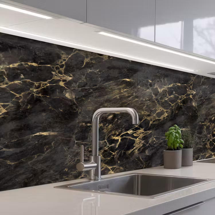 Kitchen Wall Splashback - Black - Marble - Gold - Nerf — 2