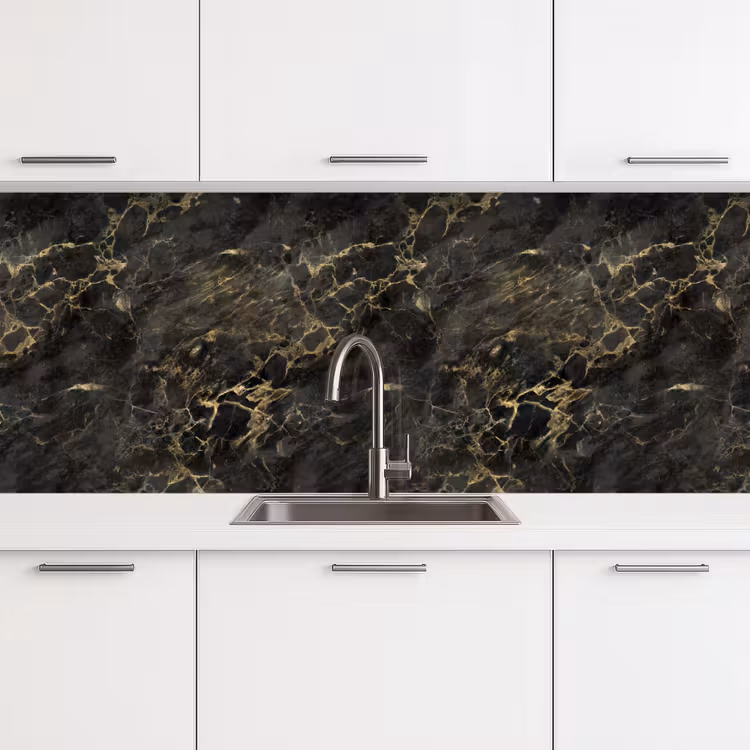 Kitchen Wall Splashback - Black - Marble - Gold - Nerf — 3