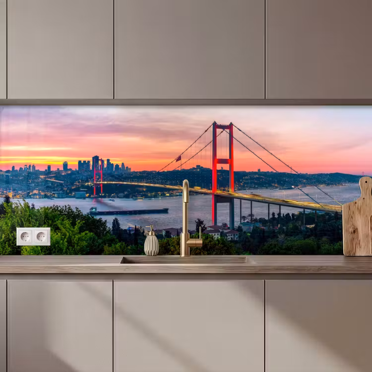Kitchen Wall Splashback - Bridge - Red - Skyline - Water — 1