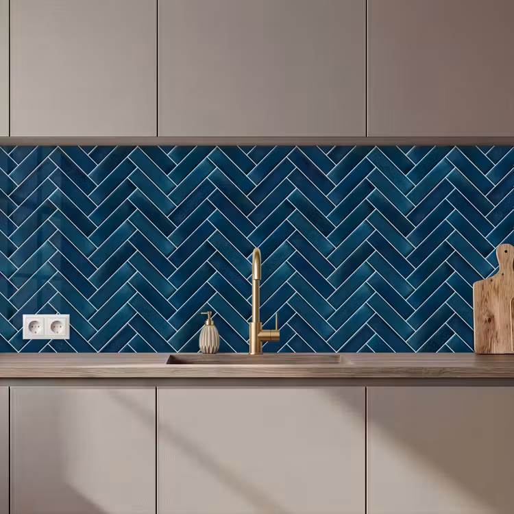 Kitchen Wall Splashback - Herringbone pattern - Tiles - Deep blue — 1