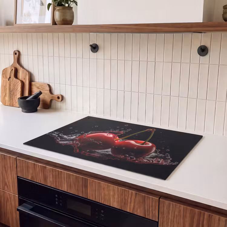 Induction Hob Cover & Splashback (2-in-1) - Cherry - Red - Fruit - Water - Black — 3