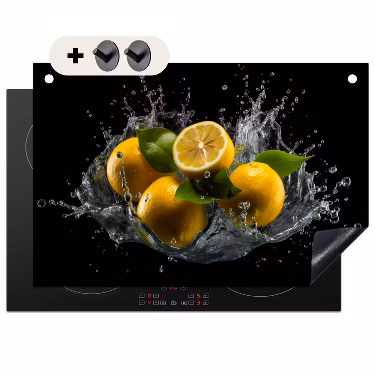 Induction Hob Cover & Splashback (2-in-1) - Lemon - Fruit - Yellow - Black — 1